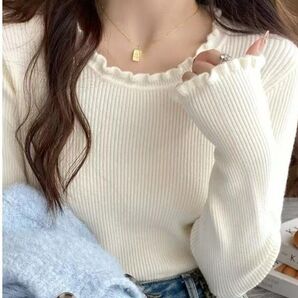 レディース ニット フリル ハイネック ゆったり 長袖 暖かい 可愛い