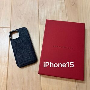 ボナベンチュラ BONAVENTURA iPhone15 スマホケース ケース ネイビー シュリンクレザー バックカバー
