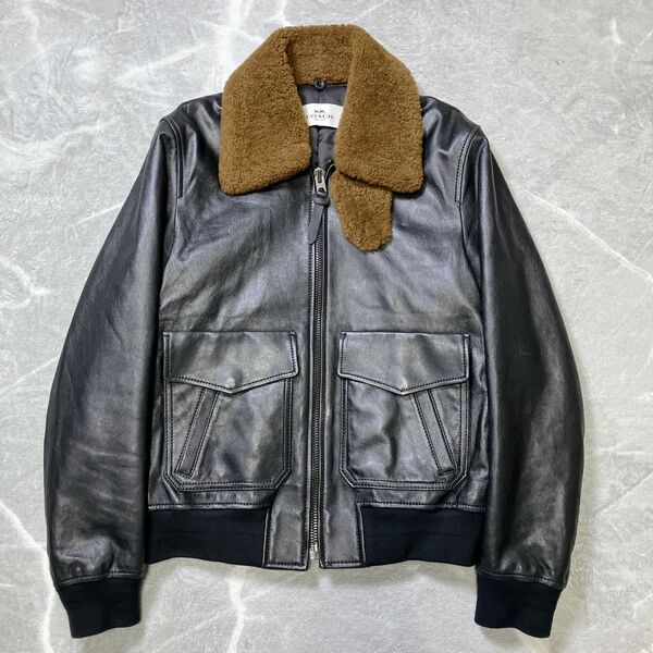 【極美品】COACH コーチ G-1 フライトジャケット レザージャケット 短丈 ラムレザー 羊革 襟ボア ブラック 黒 S