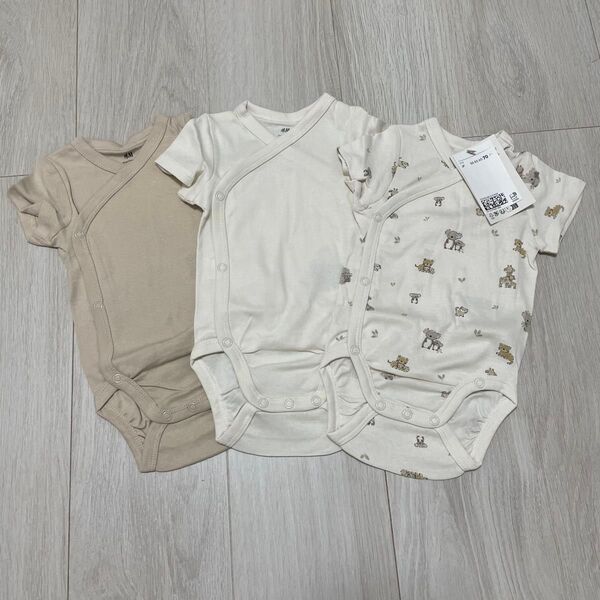 H&M 70cm 半袖ロンパース ラップボディスーツ 3枚セット