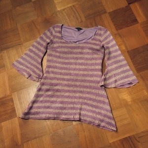 古着風　七分袖　起毛ニット　size/ S-M　紫×ベージュ　ラメ糸　グランジ