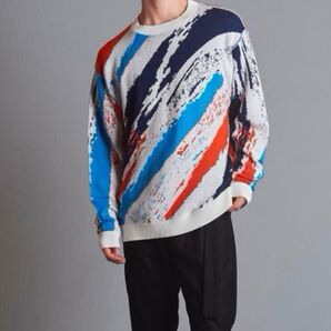 NO ID. アブストラクトJQニット クルーネック プルオーバー リバーシブル セーター コットンニット ノーアイディー