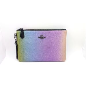 コーチ COACH リストレット ポーチ レザー パープル レインボー グラデーションカラー 小物入れ