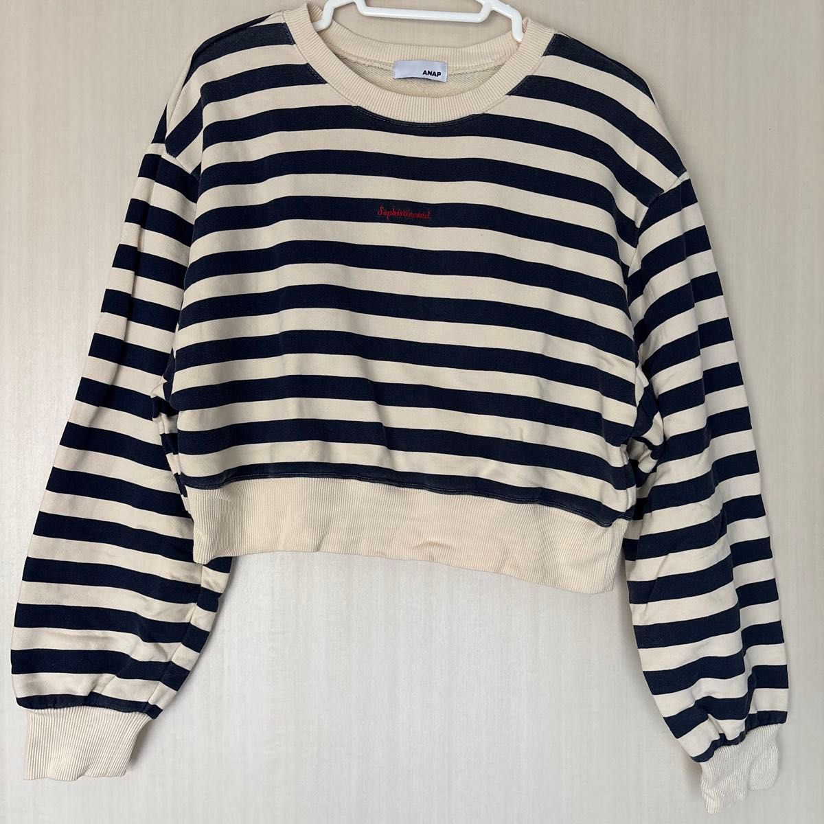 【美品！】ANAP アナップ スウェット クロップドトレーナー トップス ボーダー アイボリー ブルー