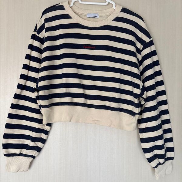 【美品!】ANAP アナップ スウェット クロップドトレーナー トップス ボーダー アイボリー ブルー
