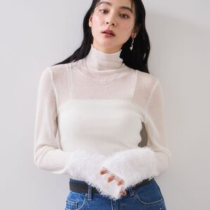 VIS フェザー切り替えスリーブシアータートルニット