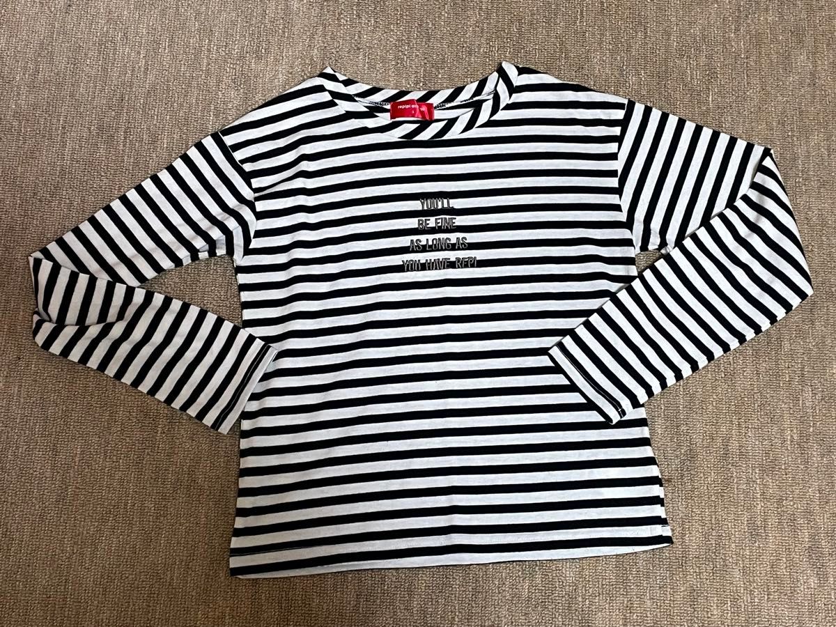 repipi armario ボーダーカットソー 長袖 Tシャツ ロンT 黒白 Sカジュアル