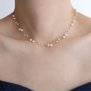 ネックレス パール ステーションネックレス 二連 サージカルステンレス ゴールド