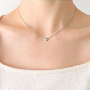 1粒 ダイヤ ネックレス サージカルステンレス CZダイヤモンド シルバー 新品