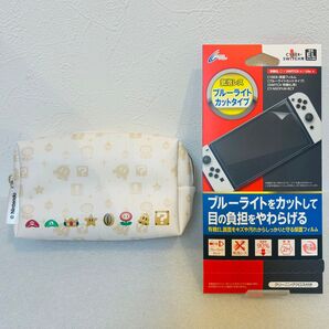 【セット販売】Nintendo Switch 有機EL 保護フィルム ブルーライトカットタイプ / 限定品 オリジナルマルチポーチ