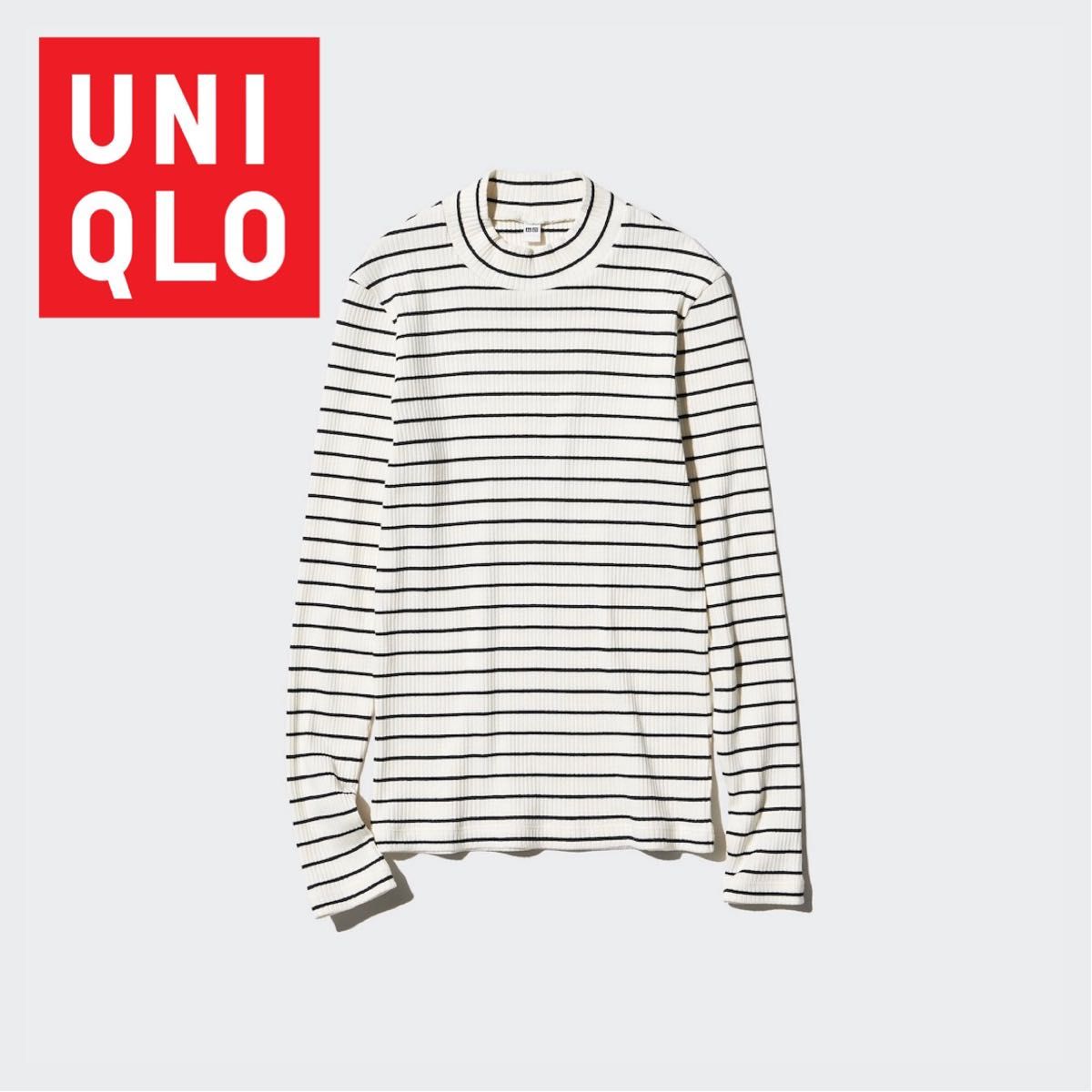  UNIQLO ユニクロ 長袖 長袖Tシャツ ハイネック リブ リブハイネックT リブハイネック トップス セーター ボーダー