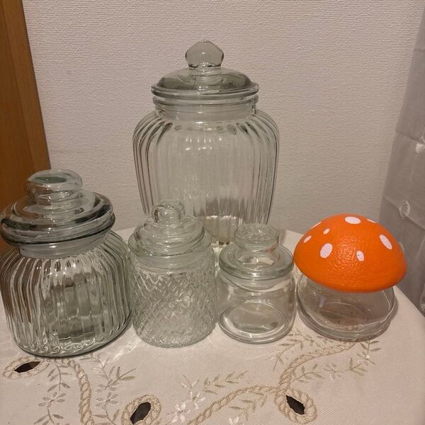 ガラス製キャニスター 6個セット クッキージャー 保存容器