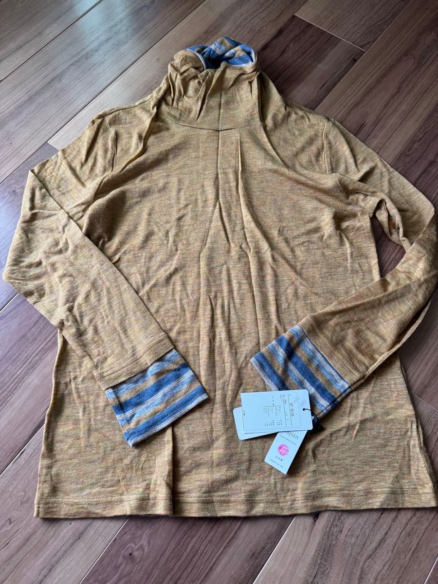 サテンドール ひねりボーダー配色ハイネック 長袖 カットソー長袖 タートルネック セーター M