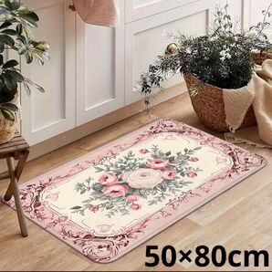 薔薇柄 バスマット 玄関マット 花柄 洗濯可能 滑り止め付き 北欧風 バラ ラグ おしゃれ 洗面所 キッチン 室内 滑り止め
