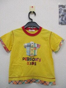 ★PERSON'S KIDS 半袖Tシャツ チェック柄シャツの飾り付 ロゴ イエロー×赤（100）