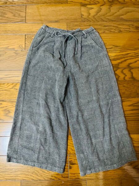 グレンチェック ワイドパンツ ガウチョパンツ カジュアルパンツ グレー系