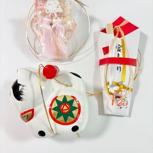 格安!【新品美品】お宮参り小物3点セット 扇子 お守り 犬張子 女の子用NO.10