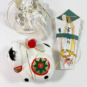 格安!【新品美品】お宮参り小物3点セット お守り袋 熨斗扇子 犬張子 男の子 NO.8