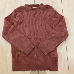 petit main 100リブニットトップス 長袖 ピンク系