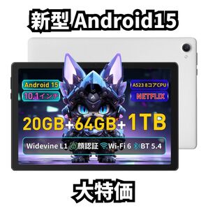 Android15 タブレット 10.1インチ 20GB+64GB 高性能8コア Wi-Fi6対応 軽量