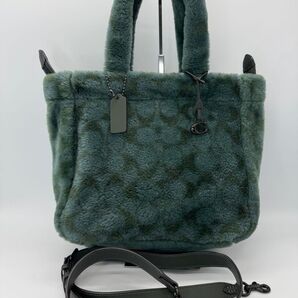 【良品】 COACH コーチ シグネチャー シアリングトート 2way ショルダーバッグ ハンドバッグ ファー p1870