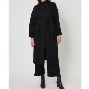 RIM.ARK リムアーク 定価4.4万 ノーカラーチェックロングウールコート