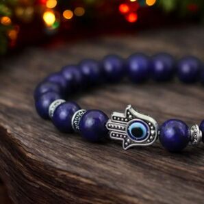 【魔除け】トルコ邪眼 天然石ブレスレット ラピスラズリ 8mm玉 ハムサ パワーストーン