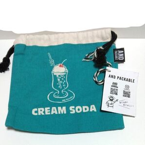 and PACKABLE クリームソーダ柄 巾着ポーチ グリーン 未使用