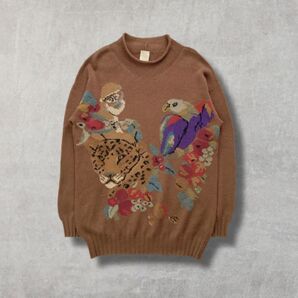 ニット セーター ロング アニマル柄 カシミヤ混 ゆったり イタリア製 ブラウン