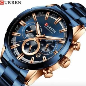 新品メンズ アナログ腕時計 CURREN メタルブルー スポーツ 高級 大盤文字