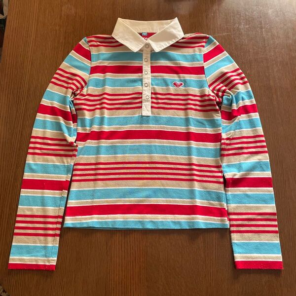 ROXY ロキシー ボーダー柄 ポロシャツ 長袖 Lサイズ マルチカラー MADE IN USA