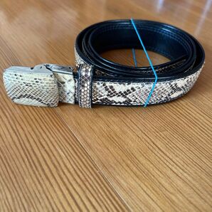 パイソン柄 ベルト シルバーバックル 蛇柄