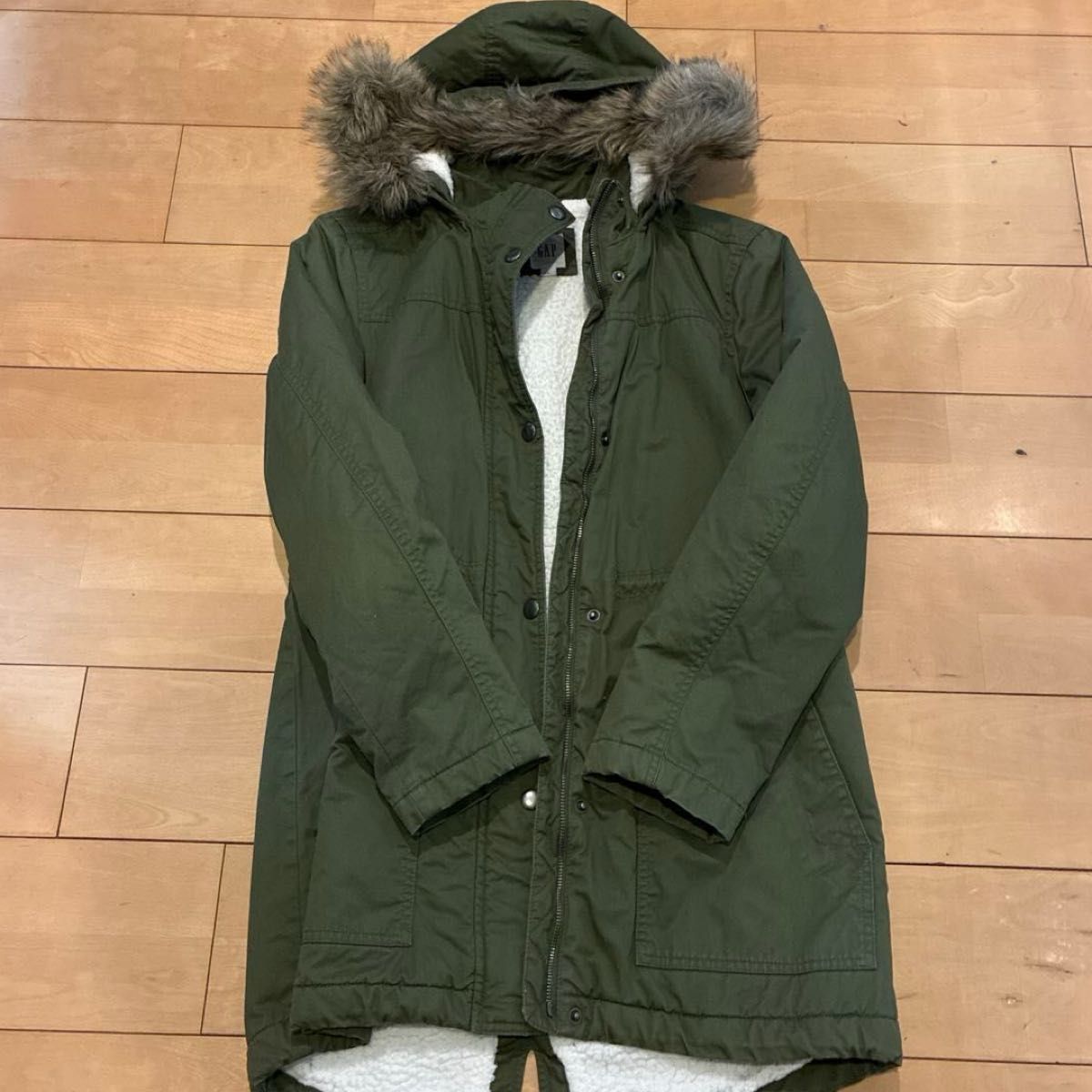 モッズコート カーキ ミリタリー コート　GAP ギャップ　Ｓ　ボア　ファー　フード
