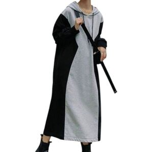 パーカーワンピース スウェット マタニティ トレーナー バイカラー 裏起毛 秋冬 長袖ワンピース ブラック グレー フード