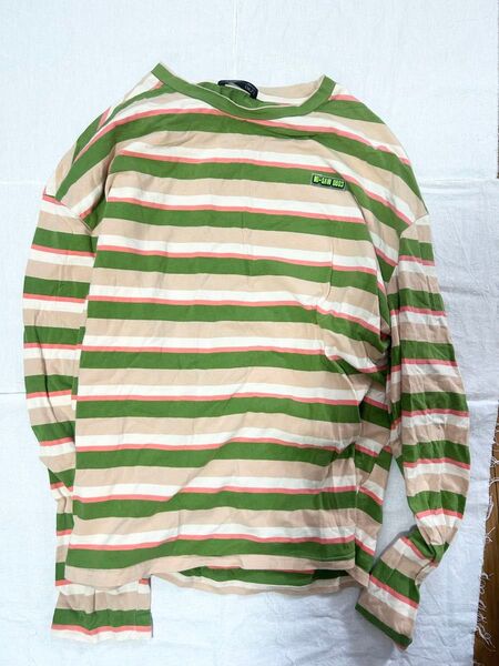 SHEIN 緑 ピンク ボーダー 長袖 Tシャツ レディース L