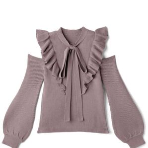 GRL グレイル リボンフリルオープンショルダーニットトップス