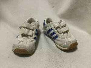 C8690★Adidas★14cm★ホワイト＆ブルー　メッシュ使い　スニーカー★キッズ