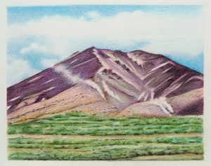〇色鉛筆画･ネコポスサイズ 自然画 風景画 山岳風景(138×175) 絵画 美術品,絵画,鉛筆画、木炭画