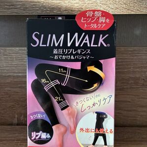 新品☆SLIM WALK スリムウォーク 着圧リブレギンス ブラック M〜L