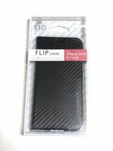 匿名送料込み iPhoneXR用カバー 手帳型ケース FLIP COVER カーボン調 ブラック 黒色 新品 iPhone10R アイホンXR アイフォーンXR/FY3_画像1