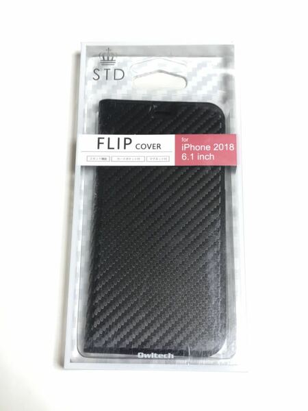 匿名送料込み iPhoneXR用カバー 手帳型ケース FLIP COVER カーボン調 ブラック 黒色 新品 iPhone10R アイホンXR アイフォーンXR/FY3