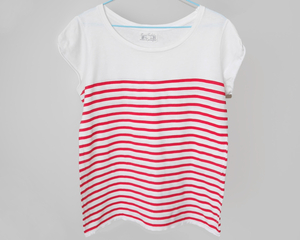 美品 4,200円 ザラ半袖Tシャツ ボーダー柄レディースMサイズ38レッド白タンクトップSカットソー36ストライプ赤キャミソールCDGノースリーブ