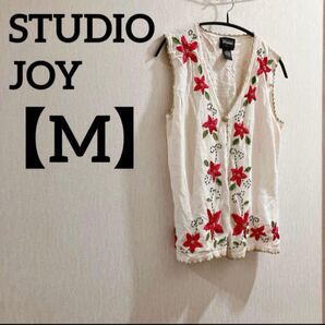 STUDIO JOY 【M】スタジオジョイ 花刺繍 ベスト 白 ホワイト 刺繍 花柄