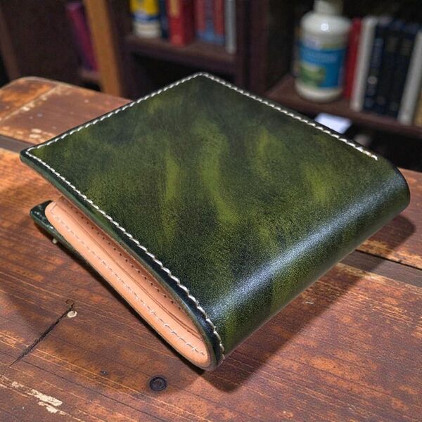 フルレザー 二つ折り財布 本革 緑 メンズ レディース 小銭入れ カードケース