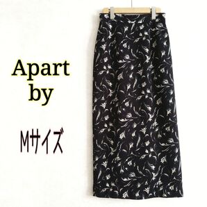 apart by アパートバイローリーズ★美シルエット ドビー織りフラワー花柄マキシ丈ロング タイト ナロースカートMウエストゴム
