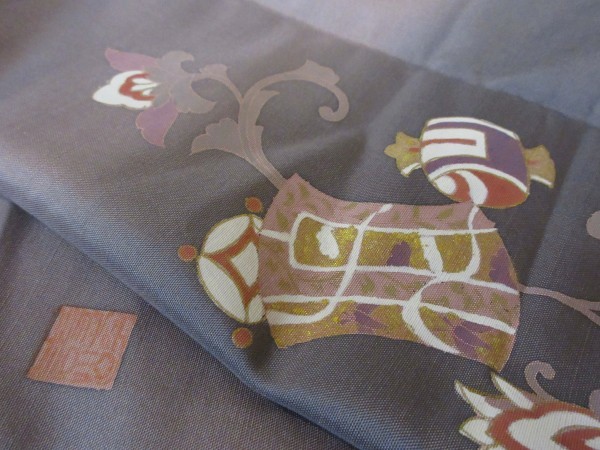 21658 Kimono forrado con Homongi♪ ¡Tejido Tsumugi! ¡Pintado a mano! ¡Patrón teñido! ¡Firma incluida! ¡Elegante! ¡Glicinia borrosa! ¡Color dorado! Hermoso artículo ♪, kimono de mujer, kimono, Tsumugi, Omeshi, otros