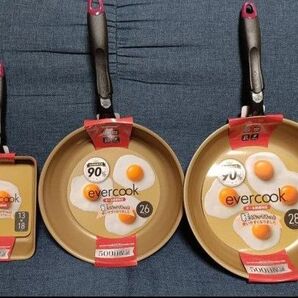 大特価!エバークックフライパンオススメ3点セット オール熱源対応 卵焼き、26cm、28cmティファールサーモスルクルーゼニトリ