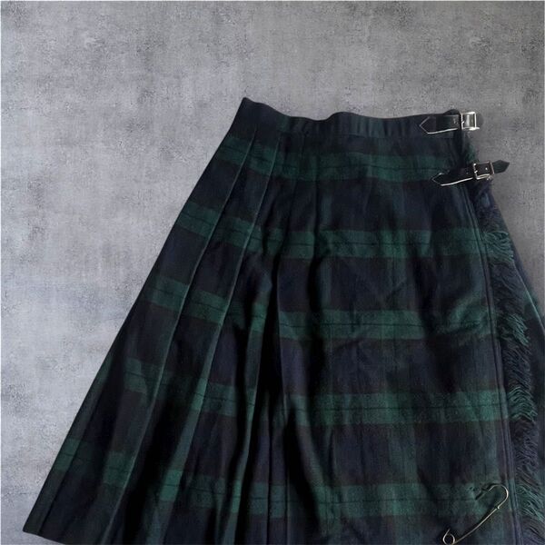 緑チェック プリーツスカート 巻きスカート タータンチェック ヴィンテージ