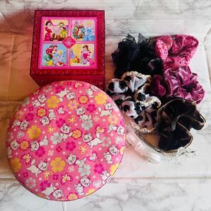 ディズニーマリーちゃんディズニープリンセスの仲間お菓子空き箱2つ ヘアゴムセット
