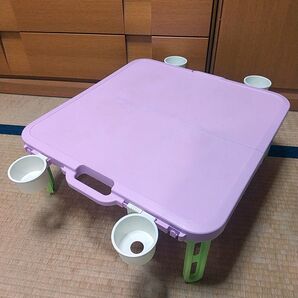 折りたたみローテーブル カップホルダー付き ピクニック 運動会 行楽 アウトドア ままごと 軽量 お花見 プラスチック製